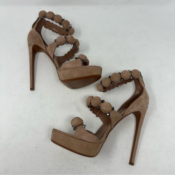 Alaia Bombe Ankle Strap Suede Platform Stiletto Heels Size 38 Taupe - Picture 7 of 14